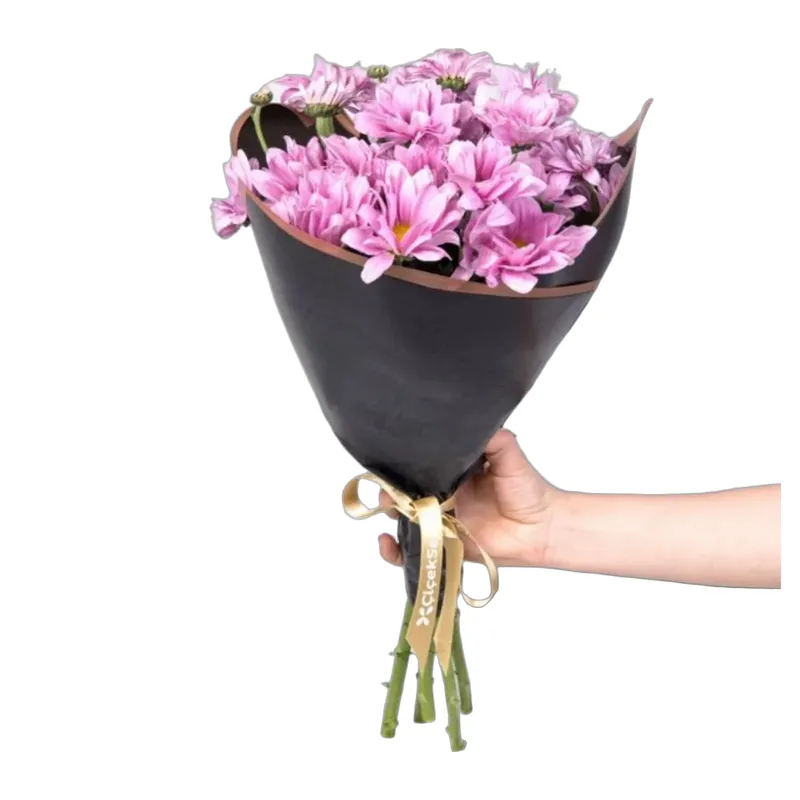 Pembe Papatya Buketi Siyah Sarım